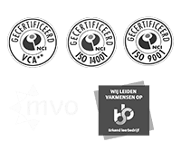 Logo's certificaten 9001, 14001, VCA 2 sterren, MVO